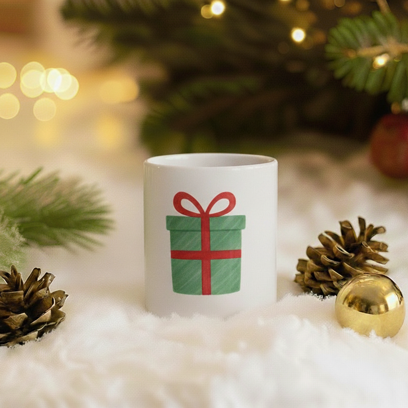 Seramik Kupa - Kırmızı Yeşil Hediye Kutusu