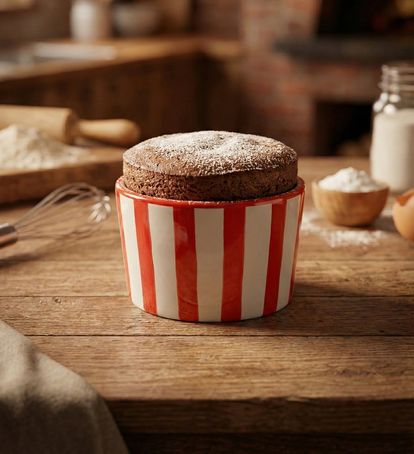 Seramik Sufle Kabı - Kırmızı Çizgili
