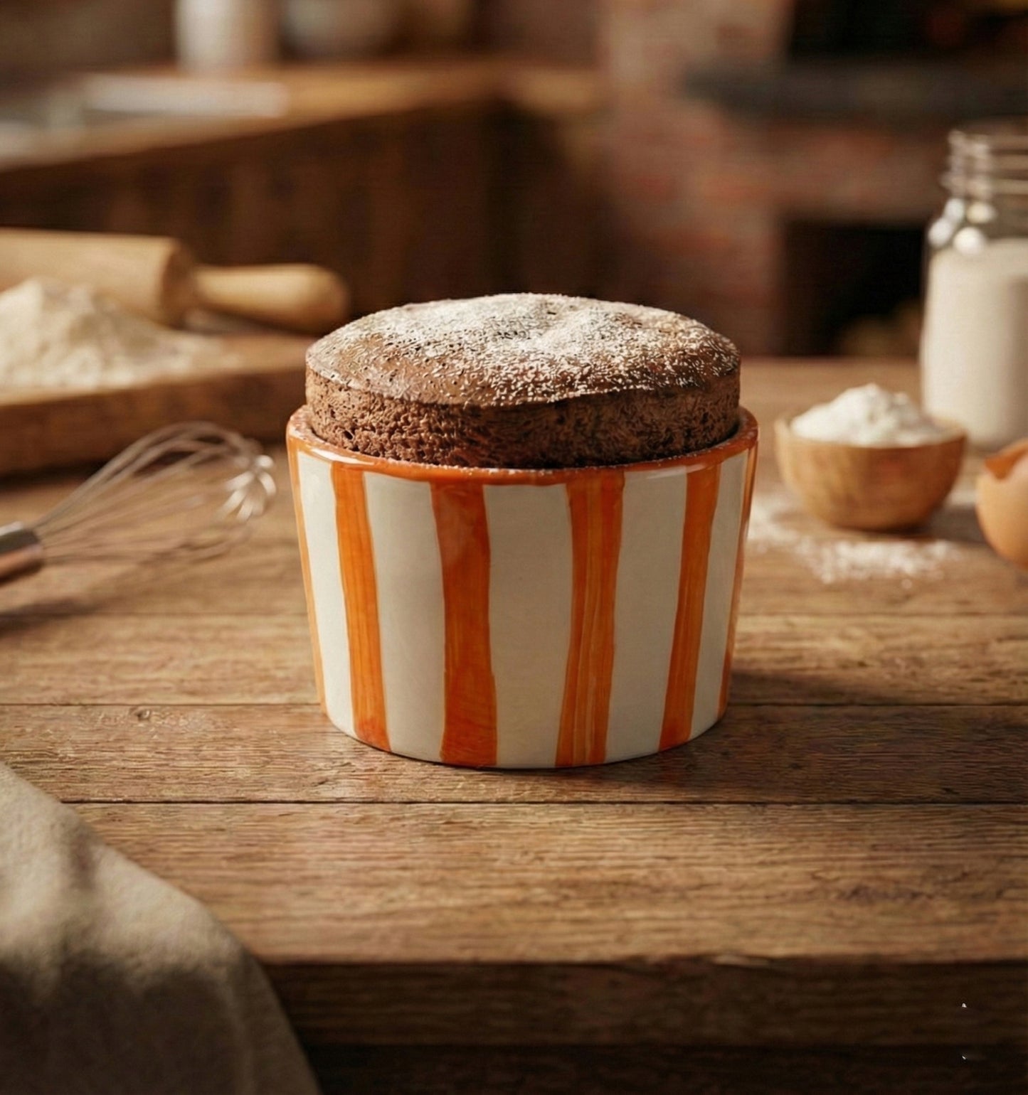 Seramik Sufle Kabı - Turuncu Çizgili