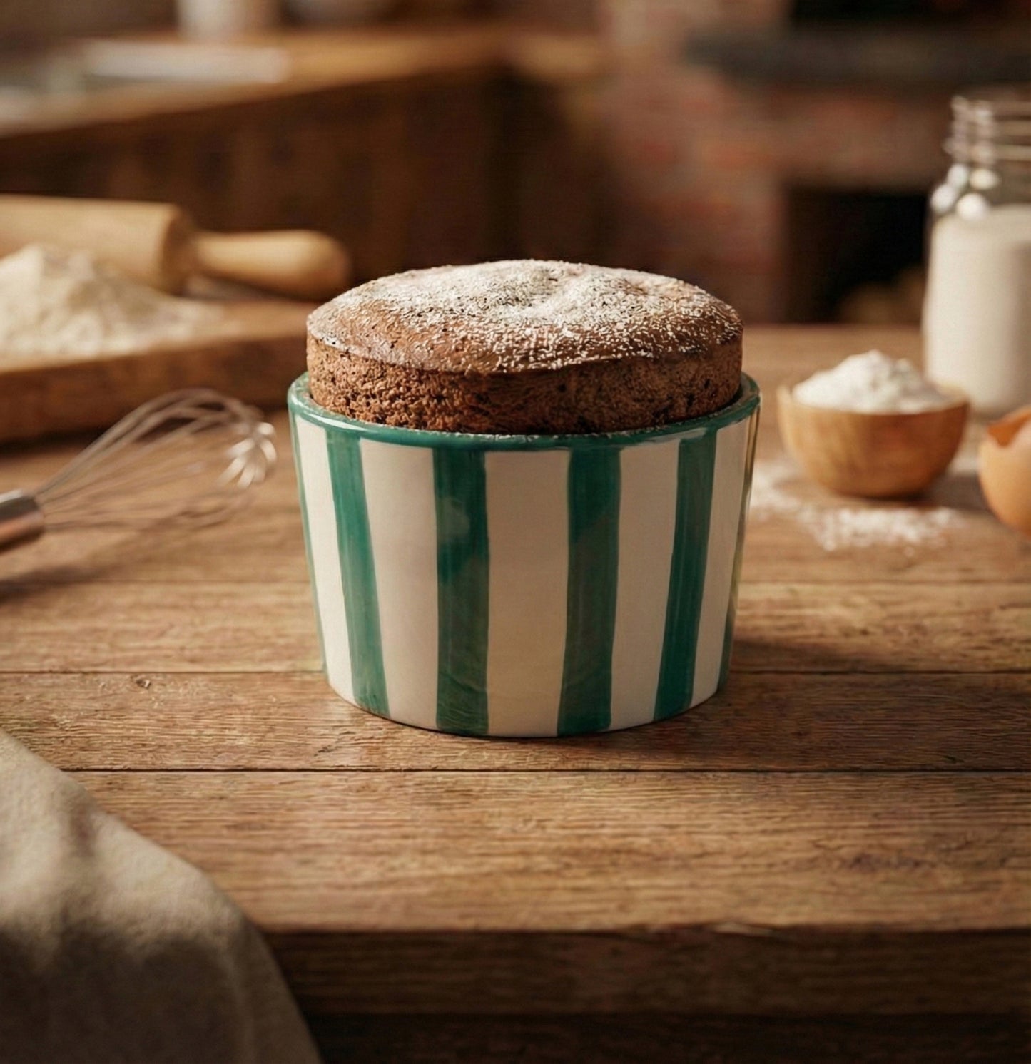 Seramik Sufle Kabı - Yeşil Çizgili