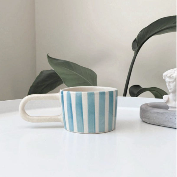 Seramik Kupa - Uzun Sap Turquoise Stripes