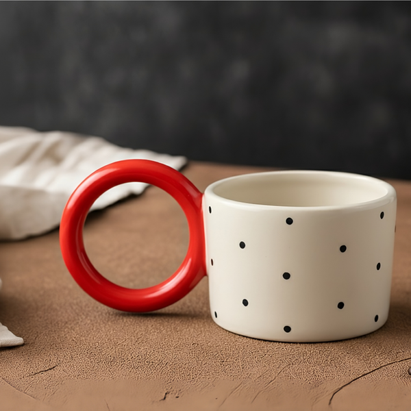 Seramik Kupa - Halka Kırmızı Kulp