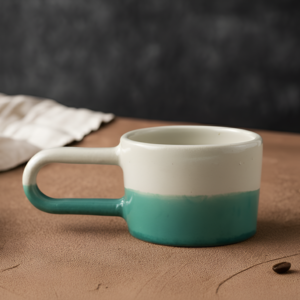 Seramik Kupa - Uzun Kulp Turkuaz & Beyaz