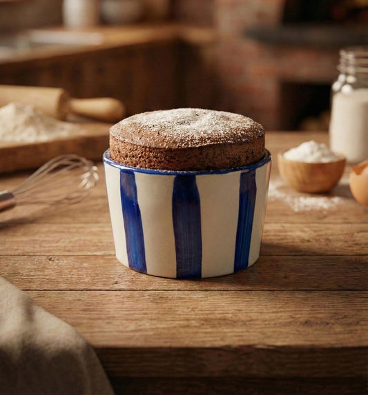 Seramik Sufle Kabı - Mavi Çizgili