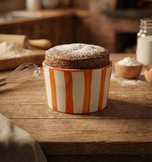 Seramik Sufle Kabı - Turuncu Çizgili