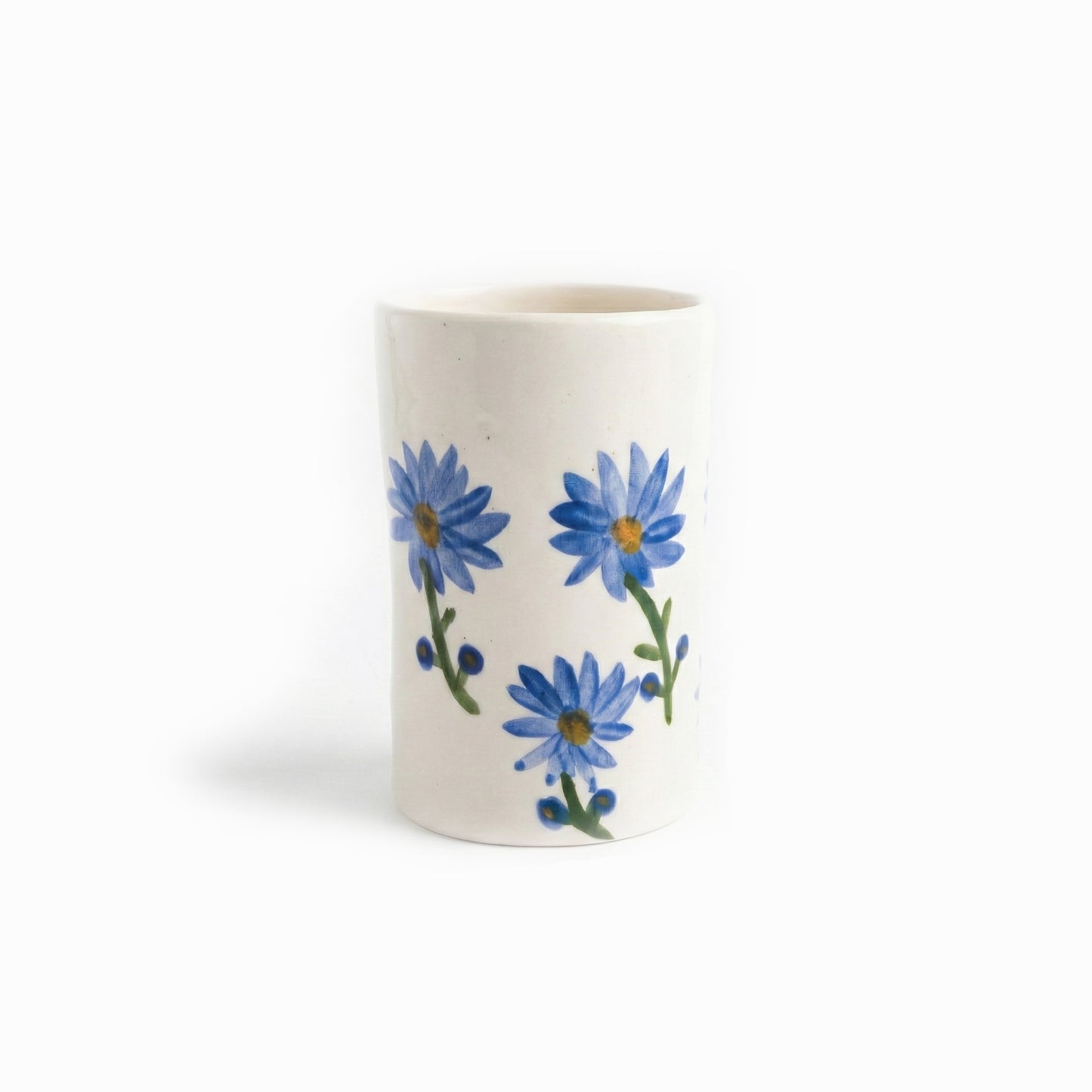 Seramik Kupa - Uzun Mavi Çiçekli