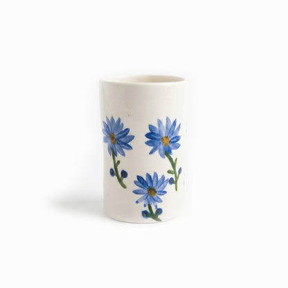 Seramik Kupa - Uzun Mavi Çiçekli