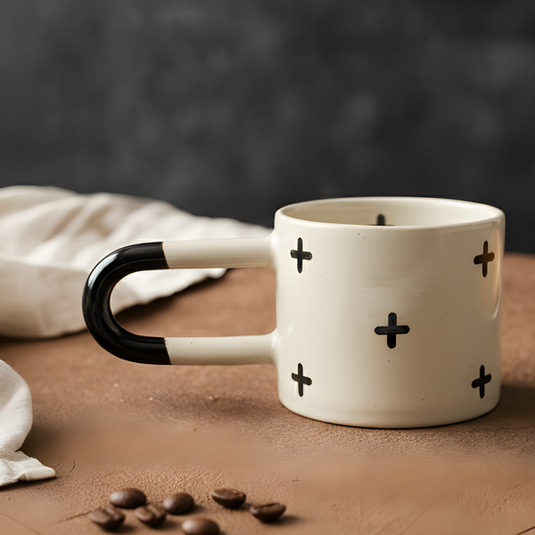 Seramik Kupa - Uzun Kulp Artı Desen