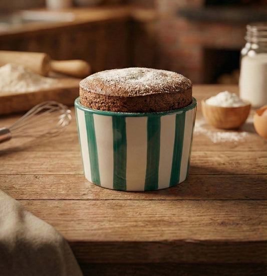 Seramik Sufle Kabı - Yeşil Çizgili