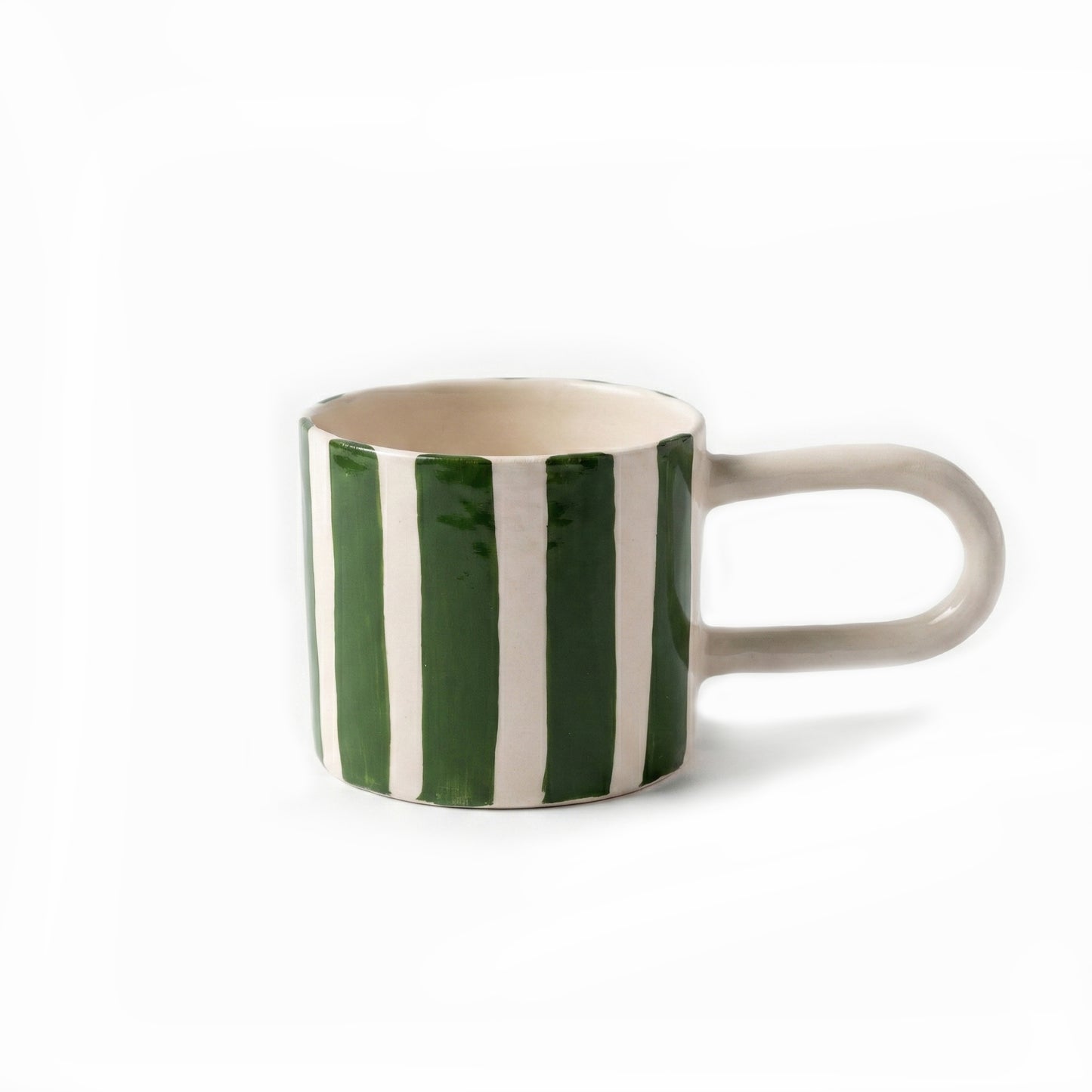 Seramik Kupa - Kulplu Yeşil Çizgi