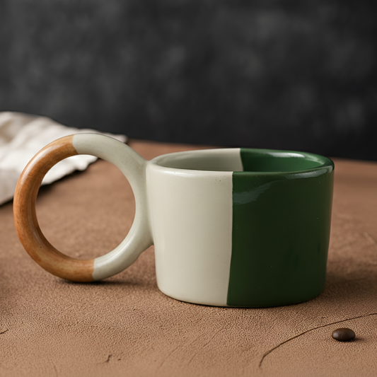 Seramik Kupa - Halka Kulp Yeşil & Kahve