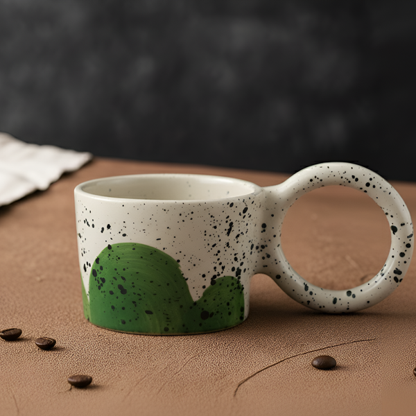 Seramik Kupa -  Halka Kulp Yeşil Püskürtme